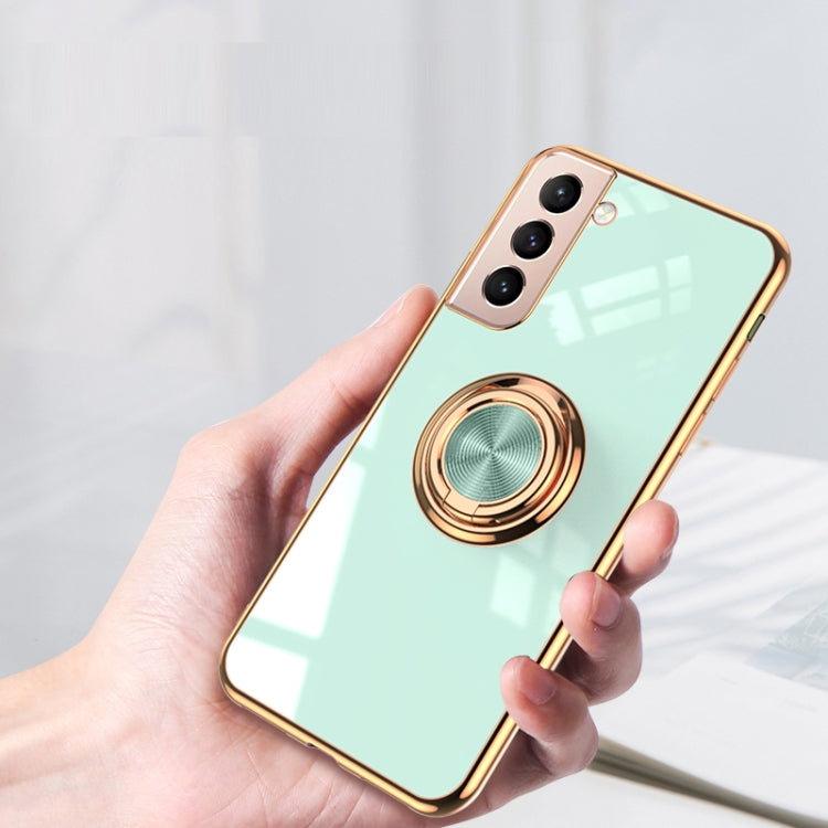 For Samsung Galaxy S21+ 5G 6D Electroplating Full Coverage Silicone Protective Case with Magnetic Ring Holder