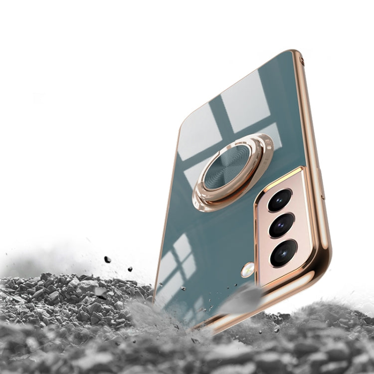 For Samsung Galaxy S21+ 5G 6D Electroplating Full Coverage Silicone Protective Case with Magnetic Ring Holder