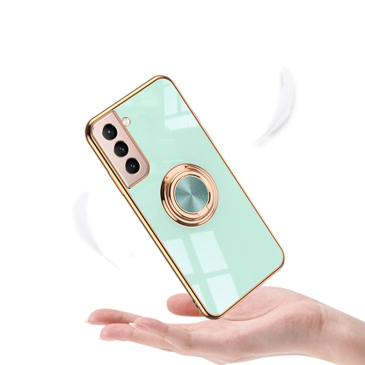 For Samsung Galaxy S21+ 5G 6D Electroplating Full Coverage Silicone Protective Case with Magnetic Ring Holder