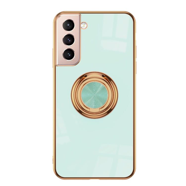 For Samsung Galaxy S21 Ultra 5G 6D Electroplating Full Coverage Silicone Protective Case with Magnetic Ring Holder