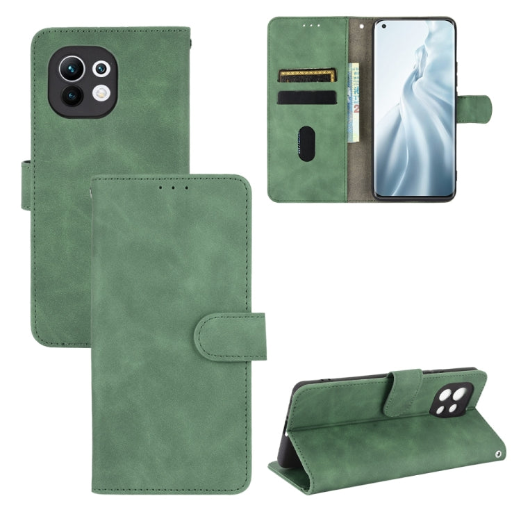 For Xiaomi Mi 11 Solid Color Skin Feel Magnetic Buckle Horizontal Flip Calf Texture PU Leather Case with Holder & Card Slots & Wallet