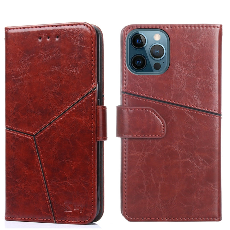 For iPhone 12 Pro Max Geometric Stitching Horizontal Flip TPU + PU Leather Case with Holder & Card Slots & Wallet