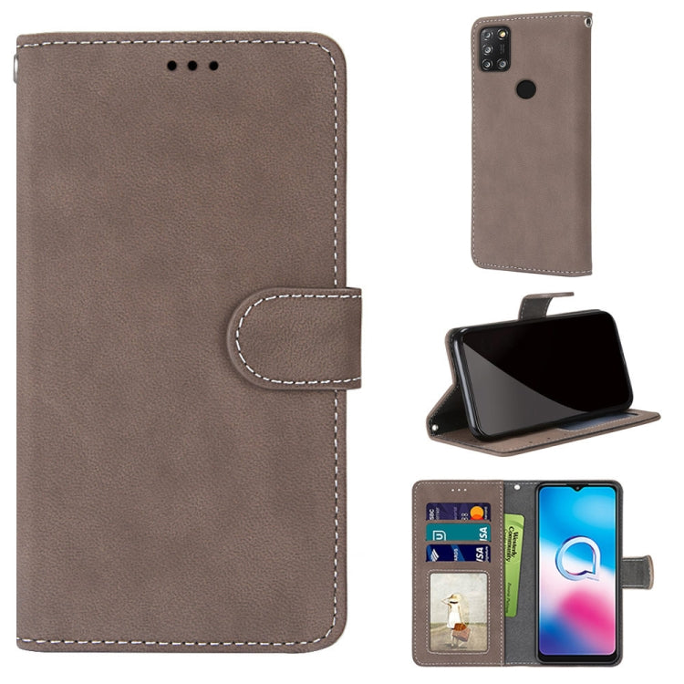 For Alcatel 3X (2020) Retro Frosted Horizontal Flip PU Leather Case with Holder & Card Slots & Wallet & Photo Frame