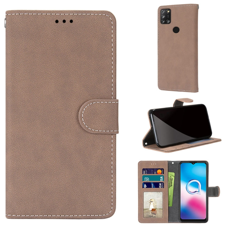 For Alcatel 3X (2020) Retro Frosted Horizontal Flip PU Leather Case with Holder & Card Slots & Wallet & Photo Frame