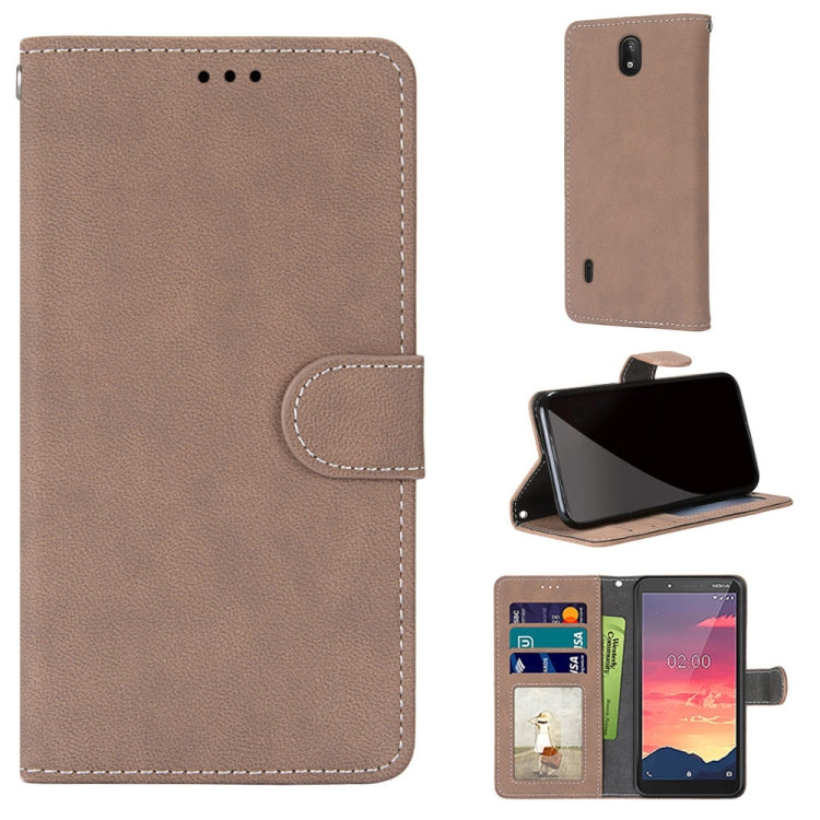 For Nokia C2 Retro Frosted Horizontal Flip PU Leather Case with Holder & Card Slots & Wallet & Photo Frame