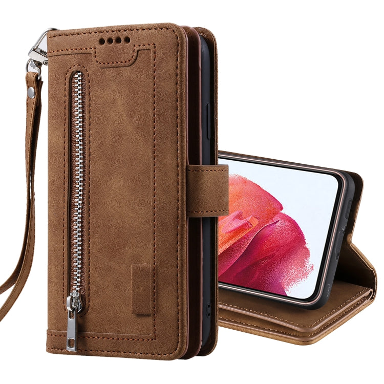 For Samsung Galaxy S21 5G Nine Card Zipper Bag Horizontal Flip Leather Case With Holder & Card Slots & Photo Frame & Wallet
