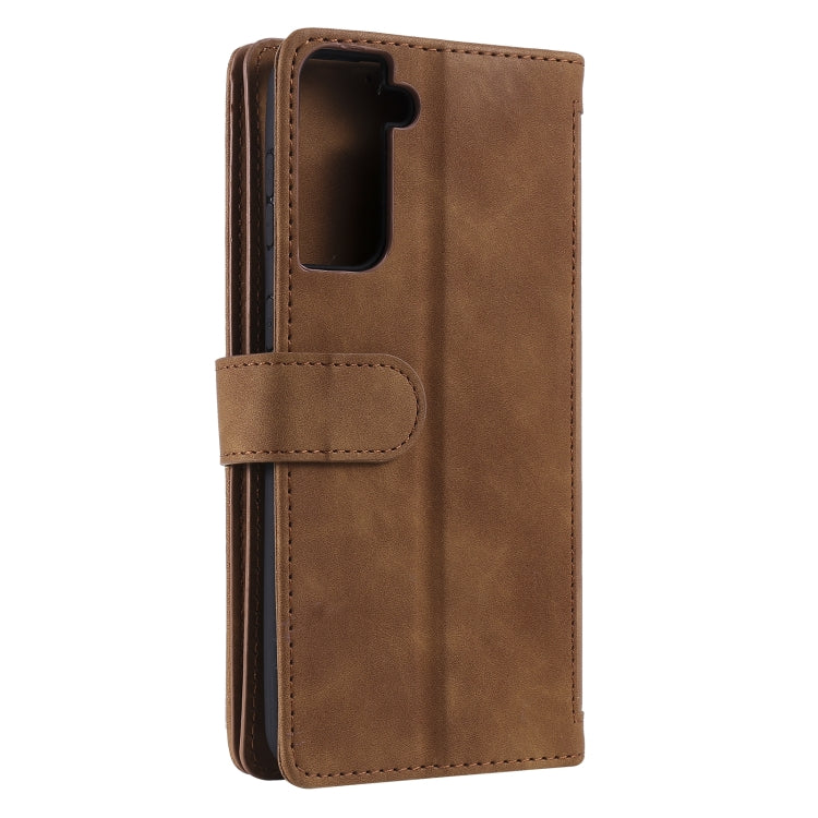 For Samsung Galaxy S21 5G Nine Card Zipper Bag Horizontal Flip Leather Case With Holder & Card Slots & Photo Frame & Wallet