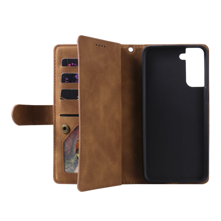 For Samsung Galaxy S21 5G Nine Card Zipper Bag Horizontal Flip Leather Case With Holder & Card Slots & Photo Frame & Wallet