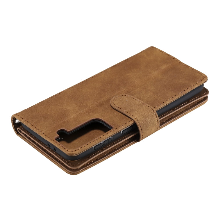 For Samsung Galaxy S21 5G Nine Card Zipper Bag Horizontal Flip Leather Case With Holder & Card Slots & Photo Frame & Wallet