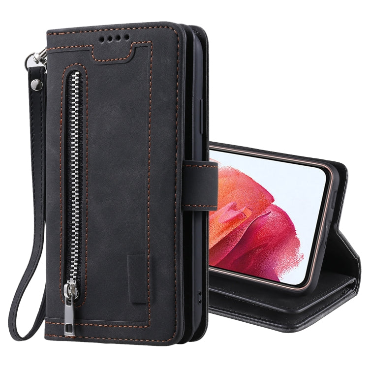 For Samsung Galaxy S21 5G Nine Card Zipper Bag Horizontal Flip Leather Case With Holder & Card Slots & Photo Frame & Wallet