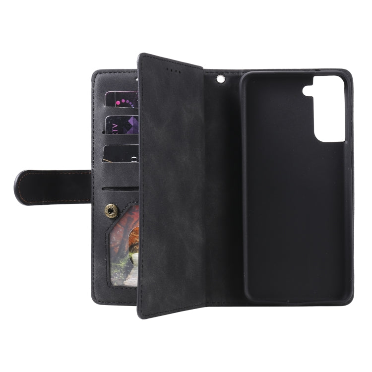 For Samsung Galaxy S21 5G Nine Card Zipper Bag Horizontal Flip Leather Case With Holder & Card Slots & Photo Frame & Wallet