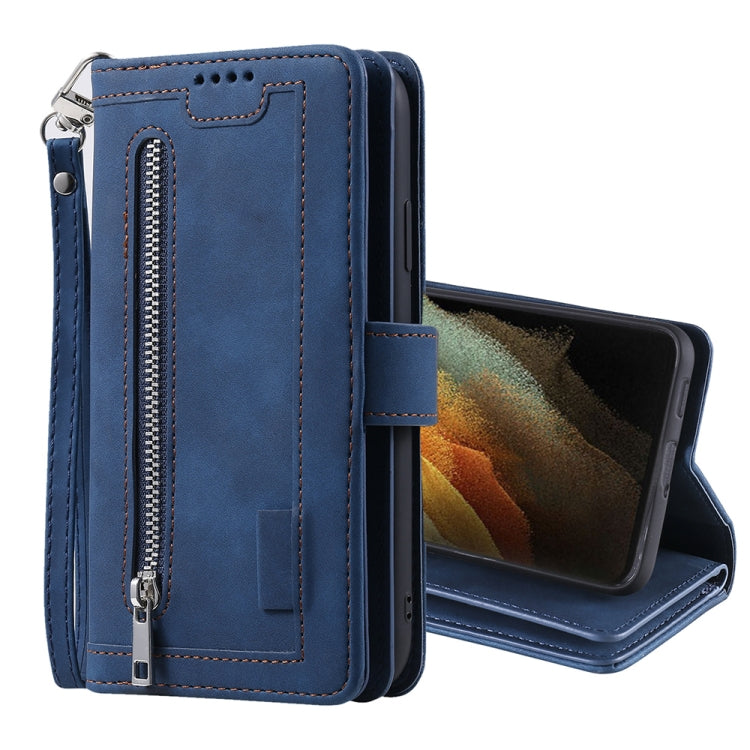 For Samsung Galaxy S21 Ultra 5G Nine Card Zipper Bag Horizontal Flip Leather Case With Holder & Card Slots & Photo Frame & Wallet