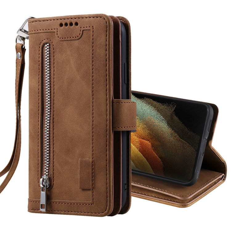 For Samsung Galaxy S21 Ultra 5G Nine Card Zipper Bag Horizontal Flip Leather Case With Holder & Card Slots & Photo Frame & Wallet