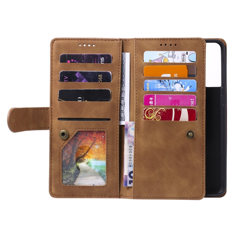 For Samsung Galaxy S21 Ultra 5G Nine Card Zipper Bag Horizontal Flip Leather Case With Holder & Card Slots & Photo Frame & Wallet