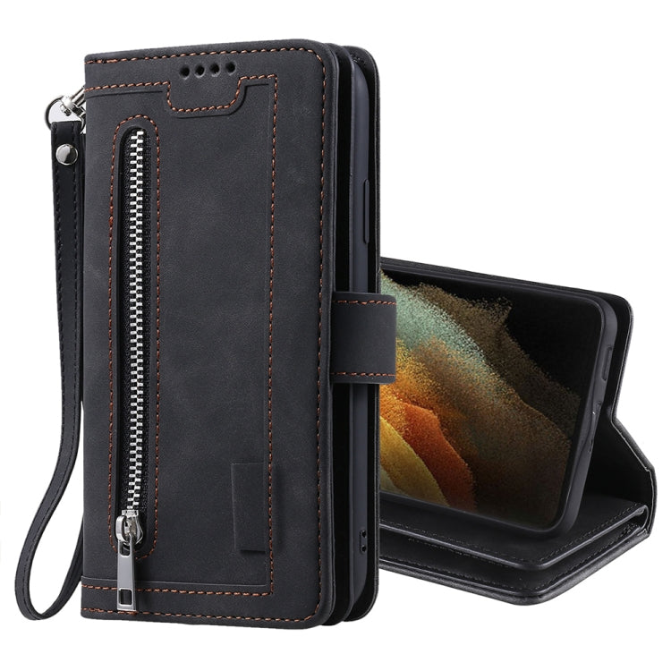 For Samsung Galaxy S21 Ultra 5G Nine Card Zipper Bag Horizontal Flip Leather Case With Holder & Card Slots & Photo Frame & Wallet