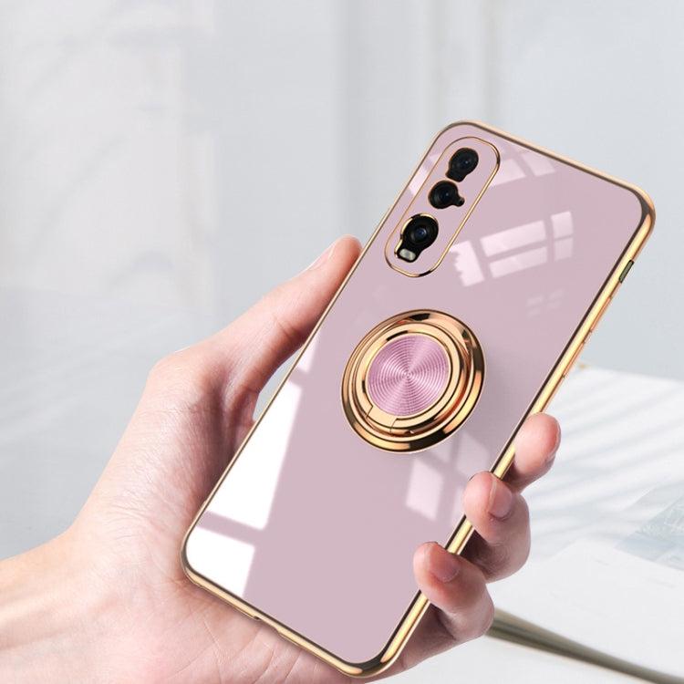 For OPPO Find X2 6D Electroplating Full Coverage Silicone Protective Case with Magnetic Ring Holder