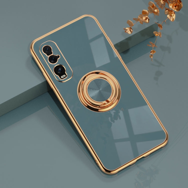 For OPPO Find X2 6D Electroplating Full Coverage Silicone Protective Case with Magnetic Ring Holder