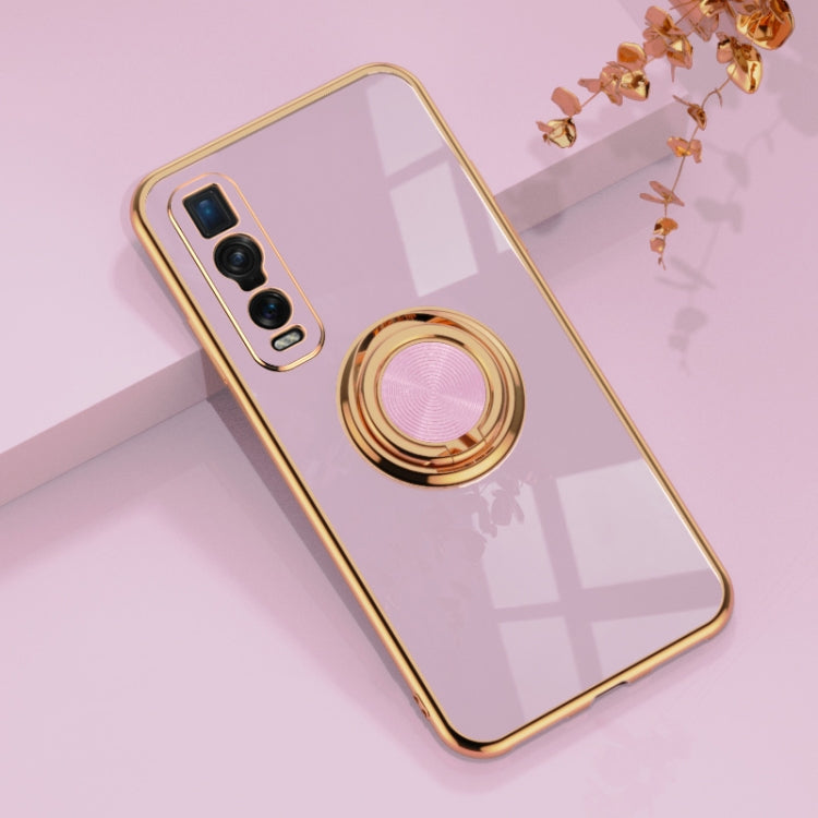 For OPPO Find X2 Pro 6D Electroplating Full Coverage Silicone Protective Case with Magnetic Ring Holder