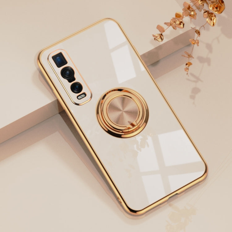 For OPPO Find X2 Pro 6D Electroplating Full Coverage Silicone Protective Case with Magnetic Ring Holder