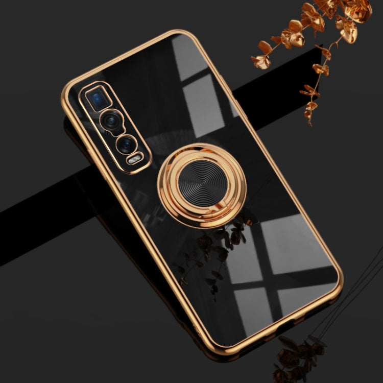 For OPPO Find X2 Pro 6D Electroplating Full Coverage Silicone Protective Case with Magnetic Ring Holder