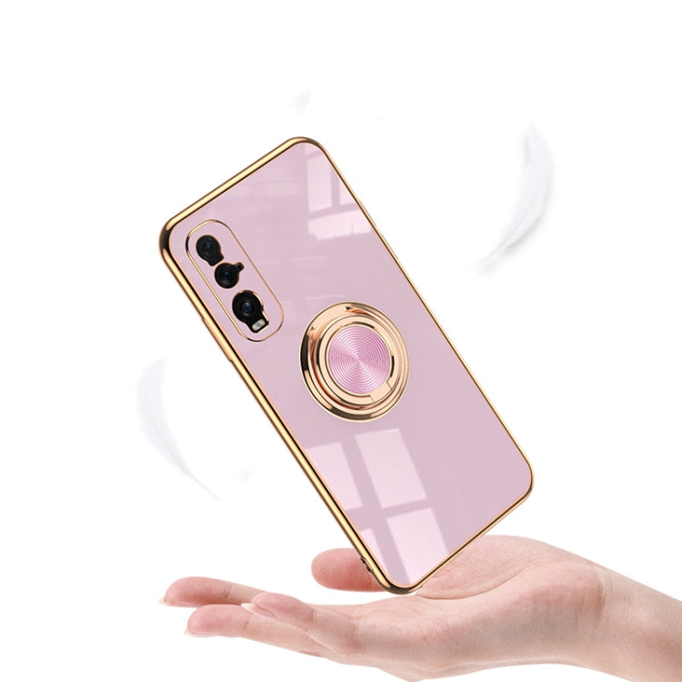 For OPPO Find X2 Pro 6D Electroplating Full Coverage Silicone Protective Case with Magnetic Ring Holder