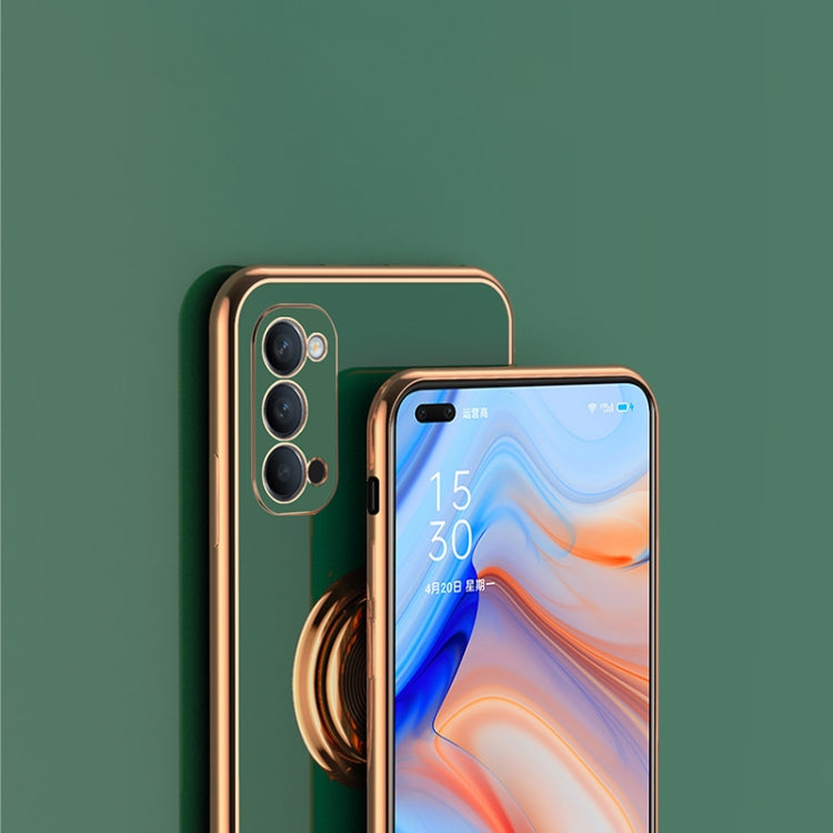 For OPPO Reno4 SE 6D Electroplating Full Coverage Silicone Protective Case with Magnetic Ring Holder