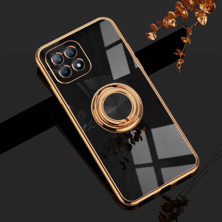 For OPPO Reno4 SE 6D Electroplating Full Coverage Silicone Protective Case with Magnetic Ring Holder
