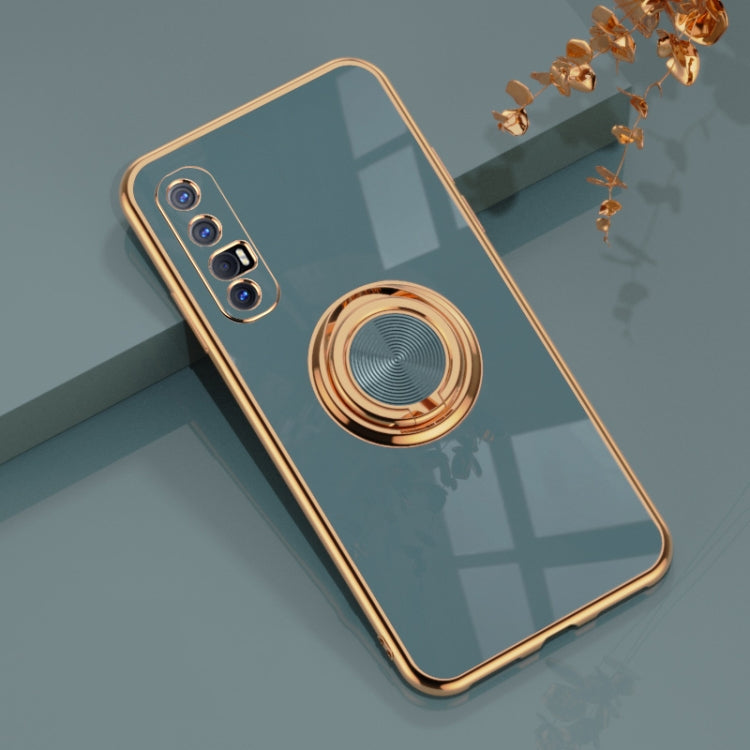 For OPPO Reno3 Pro 6D Electroplating Full Coverage Silicone Protective Case with Magnetic Ring Holder