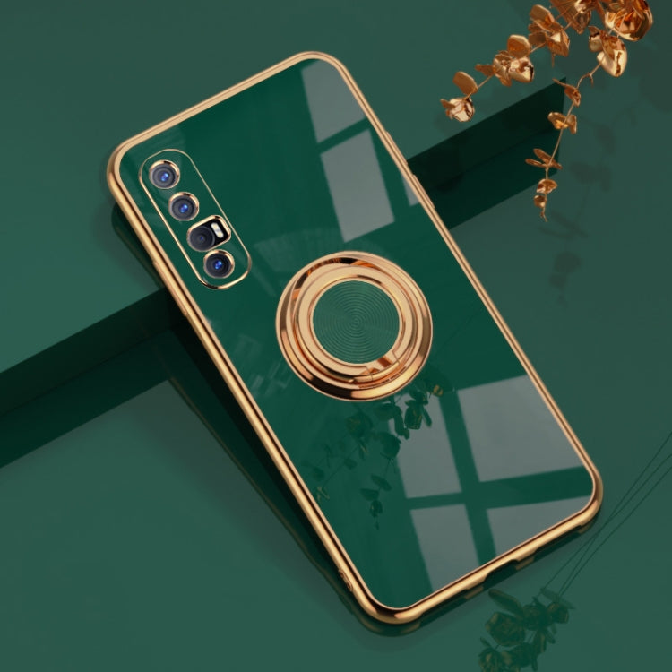 For OPPO Reno3 Pro 6D Electroplating Full Coverage Silicone Protective Case with Magnetic Ring Holder