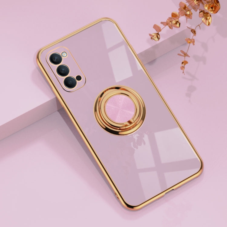 For OPPO Reno4 6D Electroplating Full Coverage Silicone Protective Case with Magnetic Ring Holder