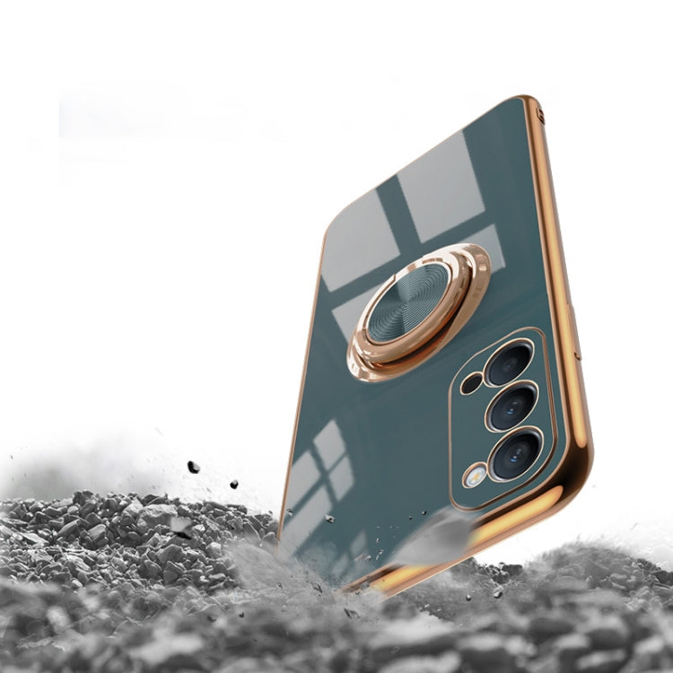 For OPPO Reno4 6D Electroplating Full Coverage Silicone Protective Case with Magnetic Ring Holder