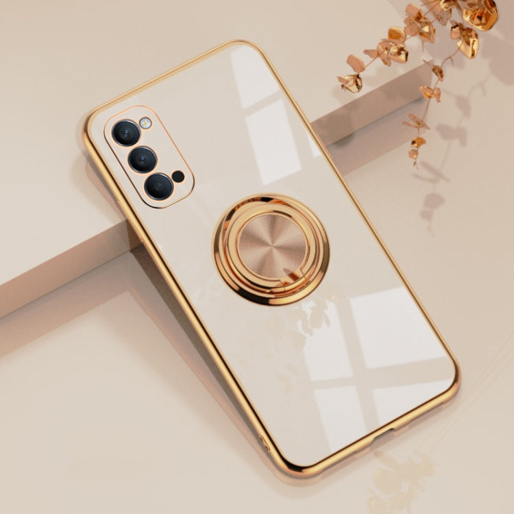 For OPPO Reno4 6D Electroplating Full Coverage Silicone Protective Case with Magnetic Ring Holder