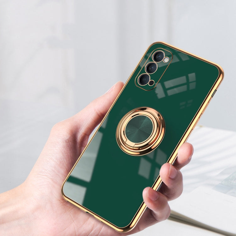 For OPPO Reno4 6D Electroplating Full Coverage Silicone Protective Case with Magnetic Ring Holder