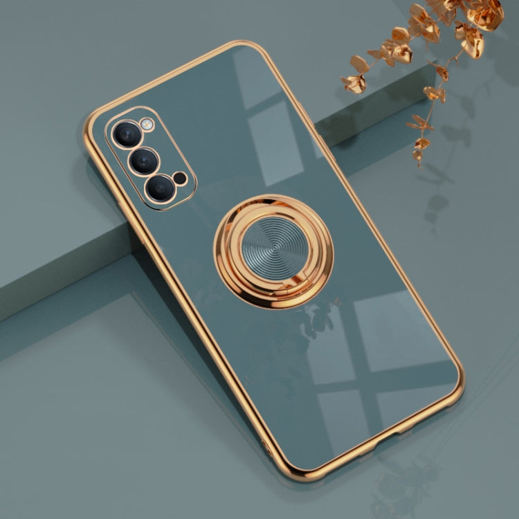 For OPPO Reno4 6D Electroplating Full Coverage Silicone Protective Case with Magnetic Ring Holder