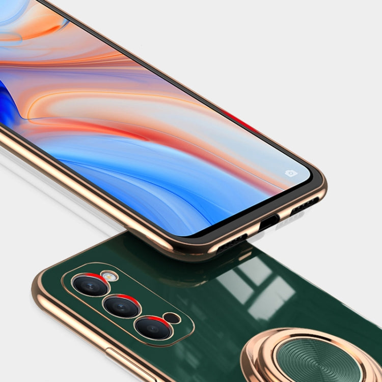 For OPPO Reno4 6D Electroplating Full Coverage Silicone Protective Case with Magnetic Ring Holder