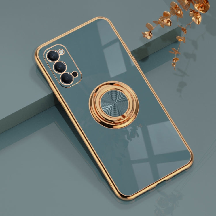 For OPPO Reno4 Pro 6D Electroplating Full Coverage Silicone Protective Case with Magnetic Ring Holder
