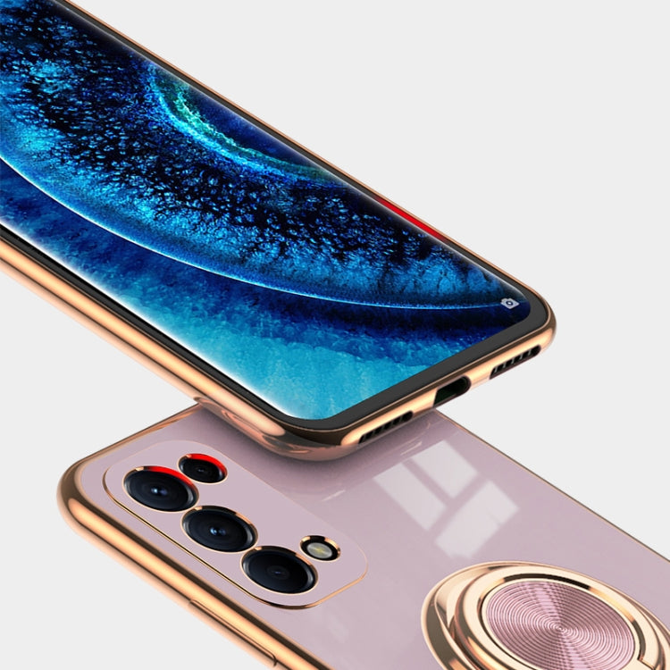 For OPPO Reno5 Pro 6D Electroplating Full Coverage Silicone Protective Case with Magnetic Ring Holder