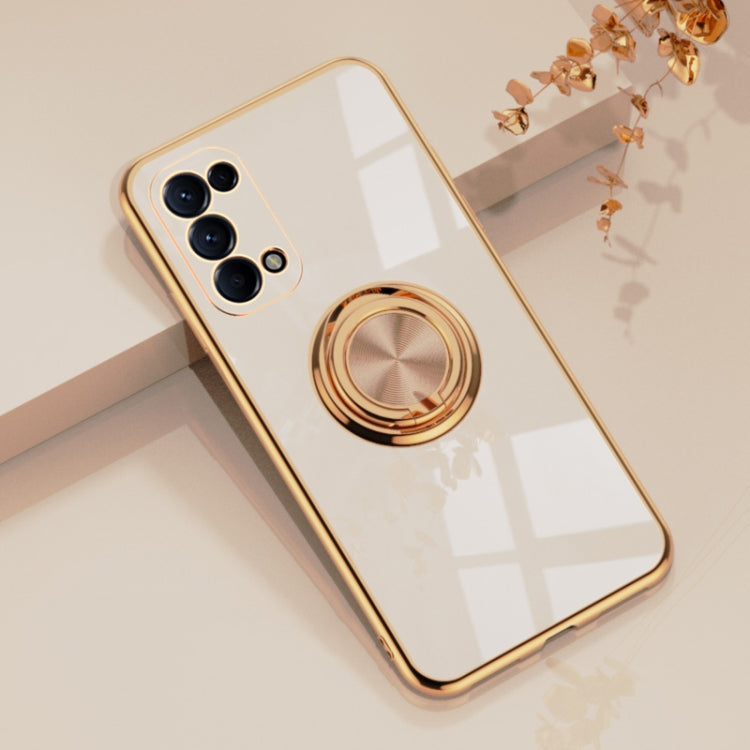 For OPPO Reno5 Pro 6D Electroplating Full Coverage Silicone Protective Case with Magnetic Ring Holder