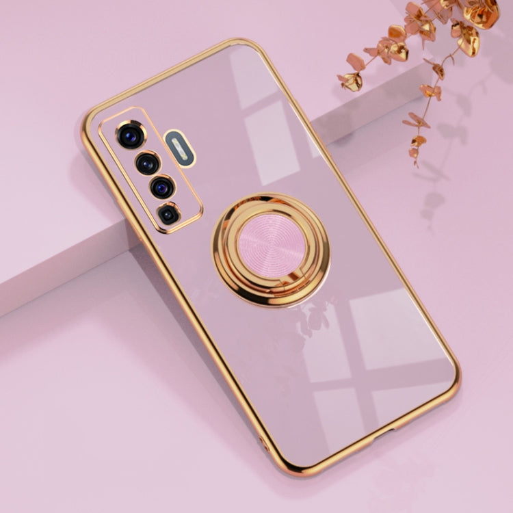 For vivo X50 6D Electroplating Full Coverage Silicone Protective Case with Magnetic Ring Holder