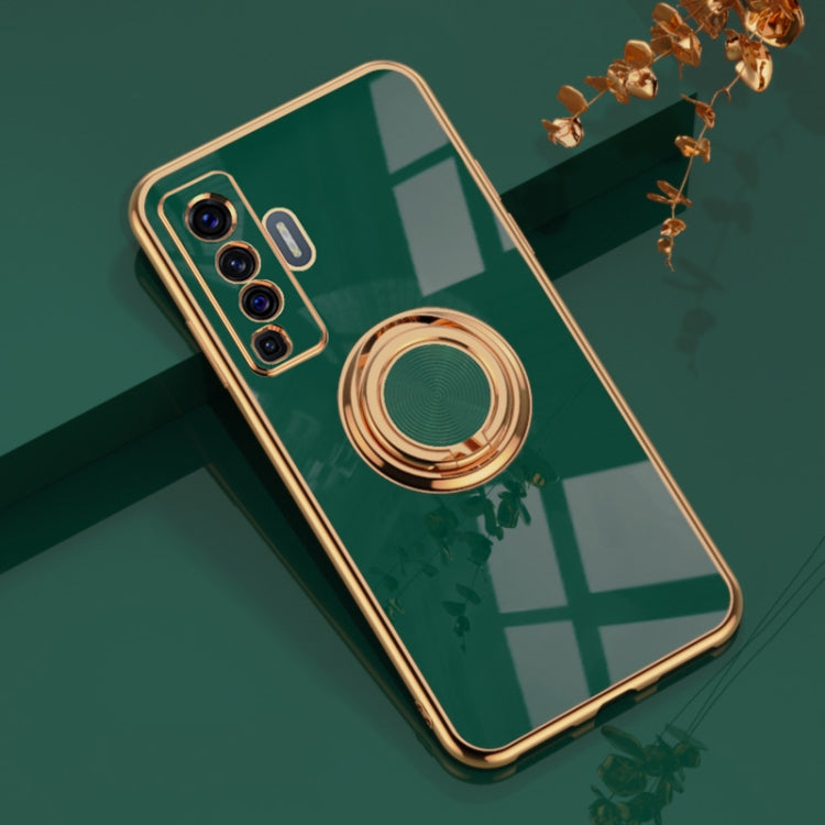 For vivo X50 6D Electroplating Full Coverage Silicone Protective Case with Magnetic Ring Holder