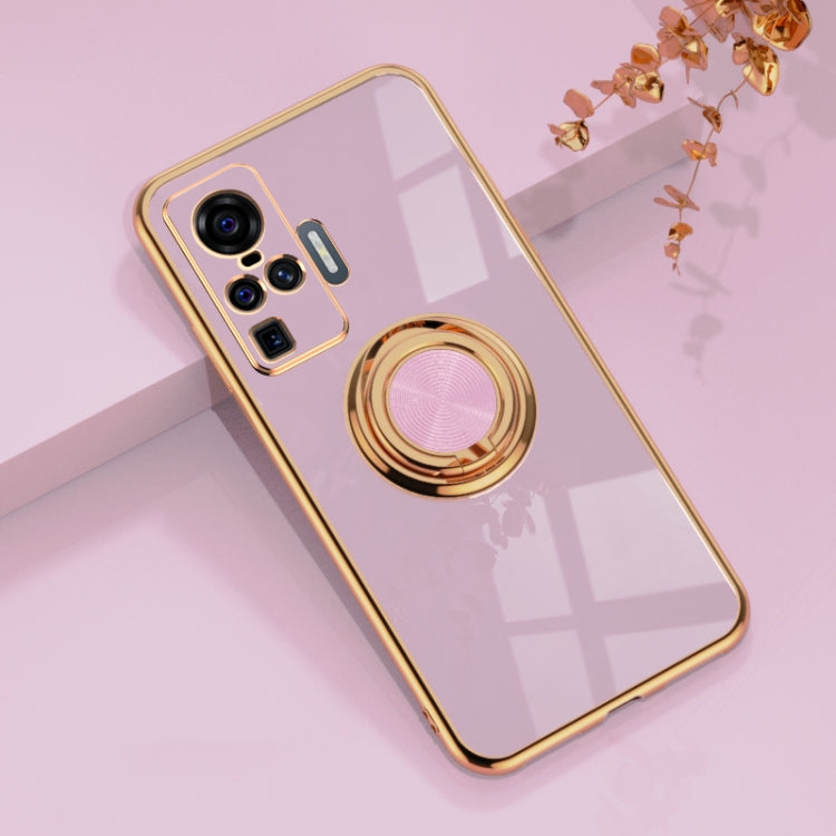 For vivo X50 Pro 6D Electroplating Full Coverage Silicone Protective Case with Magnetic Ring Holder