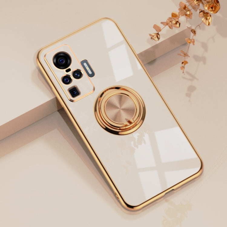 For vivo X50 Pro 6D Electroplating Full Coverage Silicone Protective Case with Magnetic Ring Holder