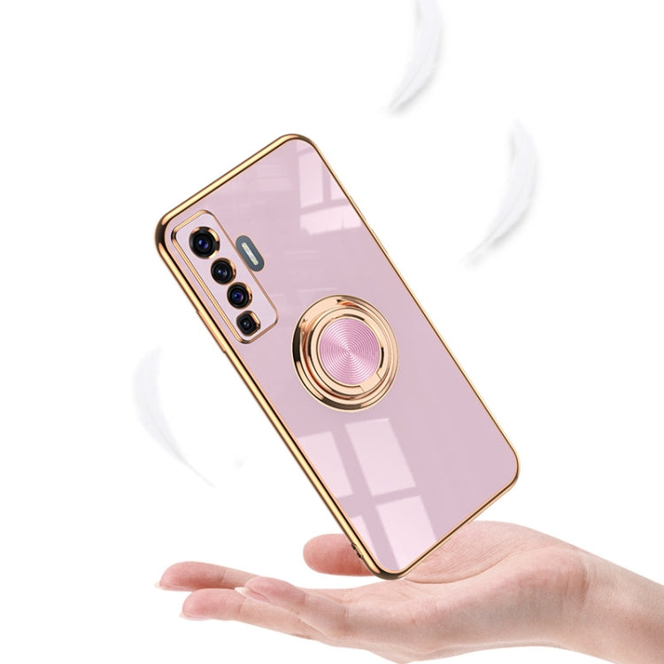 For vivo X50 Pro 6D Electroplating Full Coverage Silicone Protective Case with Magnetic Ring Holder