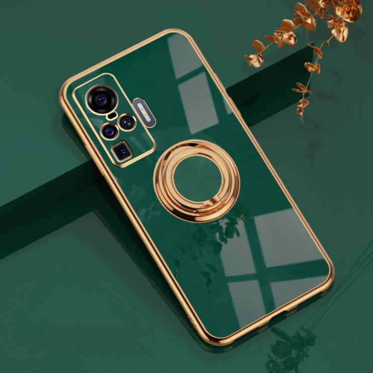 For vivo X50 Pro 6D Electroplating Full Coverage Silicone Protective Case with Magnetic Ring Holder