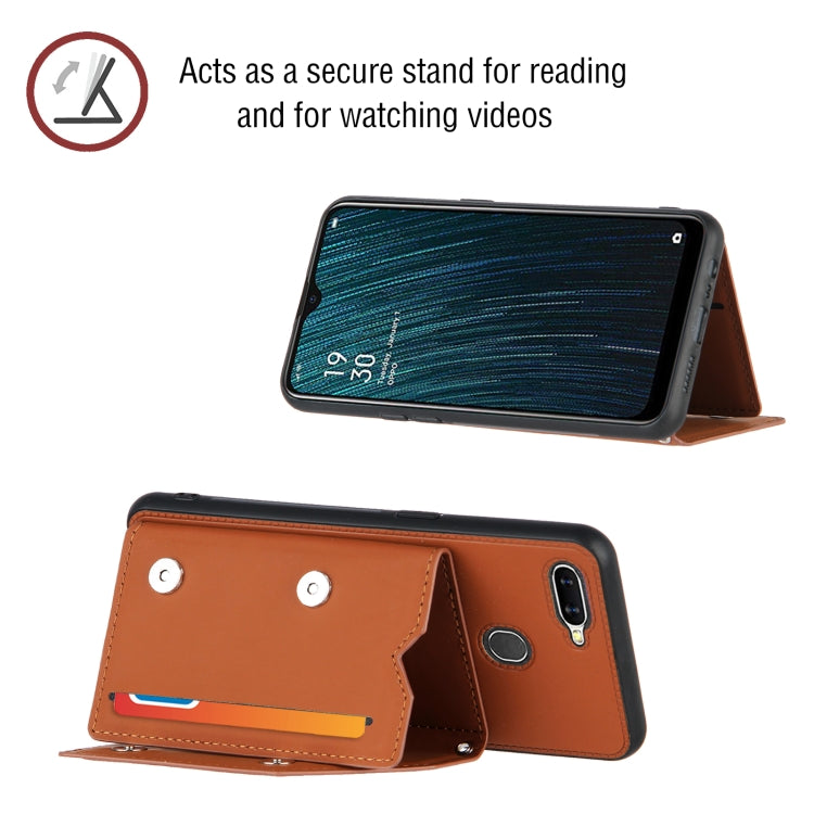 For OPPO A7 / A5s / A12 Skin Feel PU + TPU + PC Back Cover Shockproof Case with Card Slots & Holder & Photo Frame