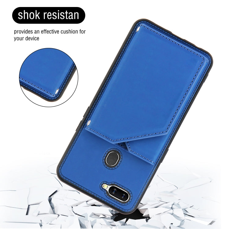 For OPPO A7 / A5s / A12 Skin Feel PU + TPU + PC Back Cover Shockproof Case with Card Slots & Holder & Photo Frame