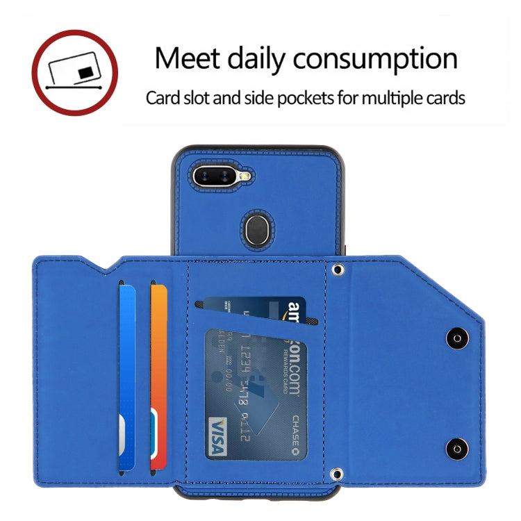 For OPPO A7 / A5s / A12 Skin Feel PU + TPU + PC Back Cover Shockproof Case with Card Slots & Holder & Photo Frame