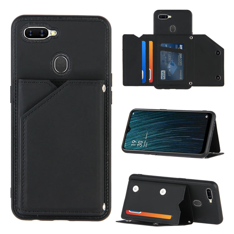 For OPPO A7 / A5s / A12 Skin Feel PU + TPU + PC Back Cover Shockproof Case with Card Slots & Holder & Photo Frame