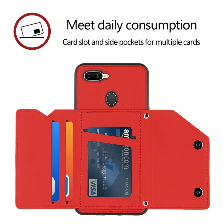 For OPPO A7 / A5s / A12 Skin Feel PU + TPU + PC Back Cover Shockproof Case with Card Slots & Holder & Photo Frame