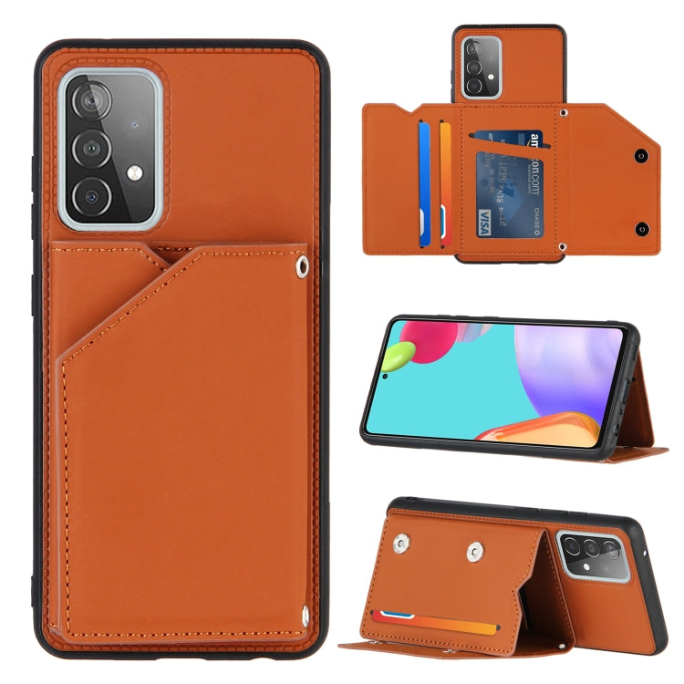 For Samsung Galaxy A52 5G / 4G Skin Feel PU + TPU + PC Back Cover Shockproof Case with Card Slots & Holder & Photo Frame
